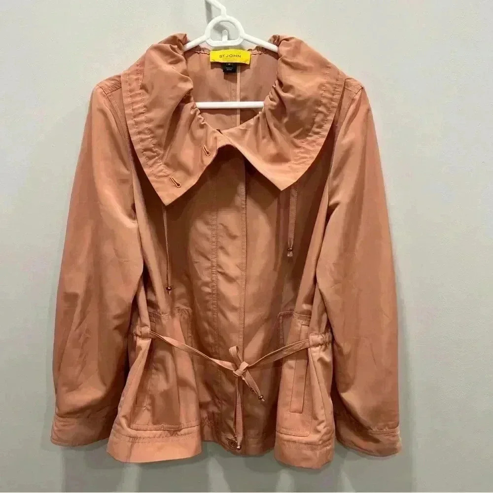 St‎ John Cowl Neck Zip Front Jacket Lightweight Coral Rose Women's Medium